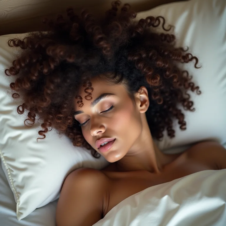Mulher dormindo com creme de tratamento noturno no cabelo.