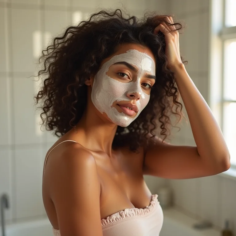 Mulher hidratando o cabelo ondulado