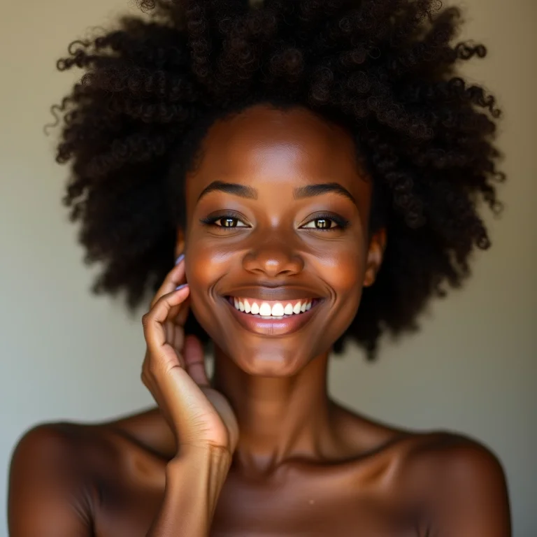 Mulher negra aplicando protetor térmico no cabelo crespo