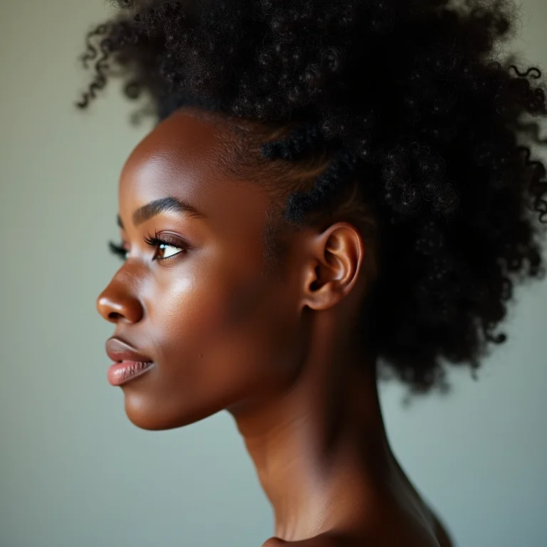 Mulher negra com cabelo crespo saudável (tipo 4C)