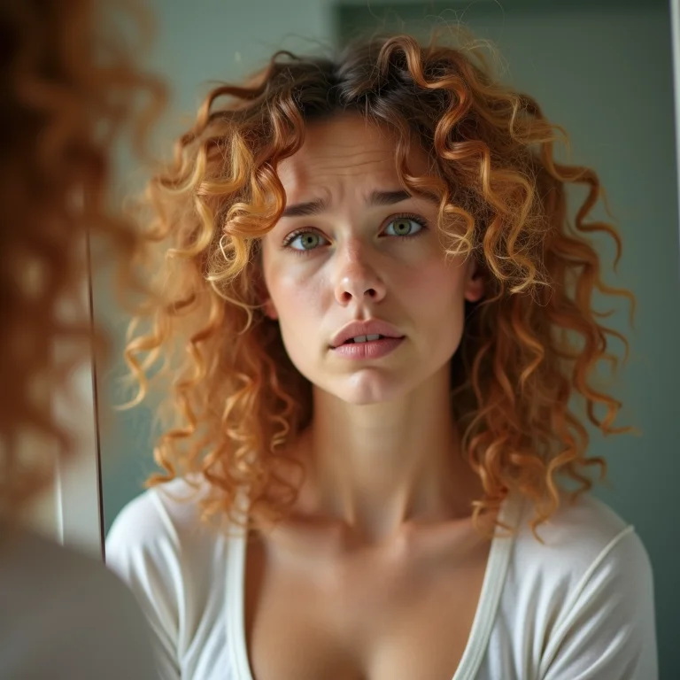 Mulher preocupada com o desbotamento do loiro morango