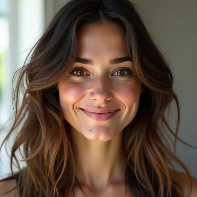 Mulher sorrindo com corte em camadas