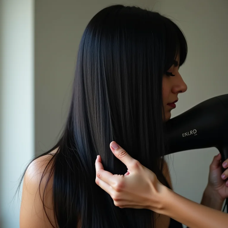 Mulher usando secador na touca térmica