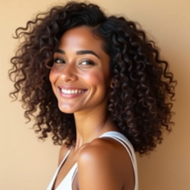 Perfil de mulher cacheada com hollywood waves