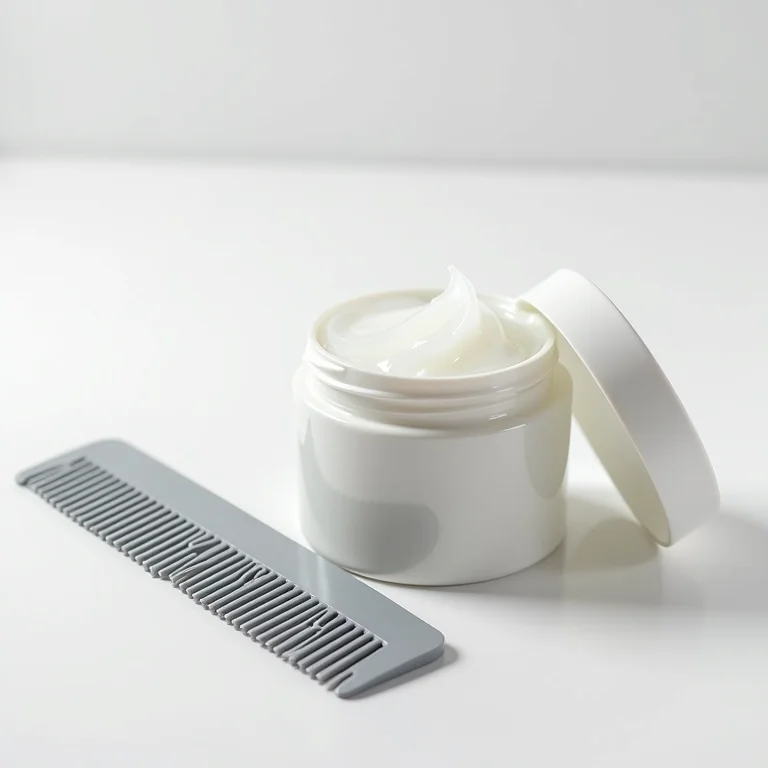 Pote de gel para cabelo e pente de dentes largos.