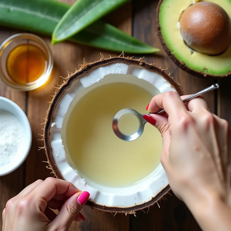 Preparando máscara de hidratação caseira com água de coco.