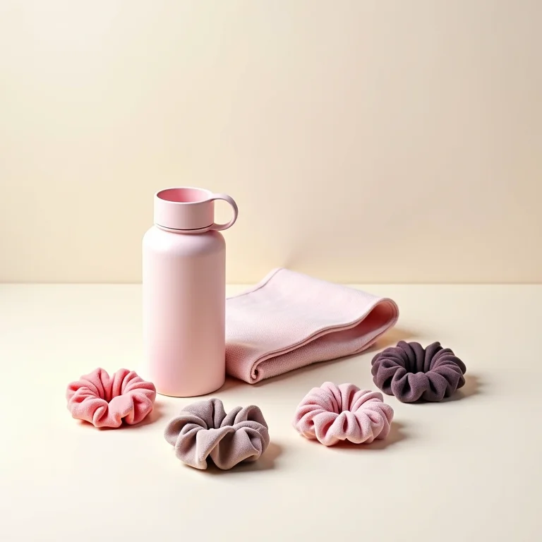 Acessórios de cabelo e garrafa de água para usar na academia