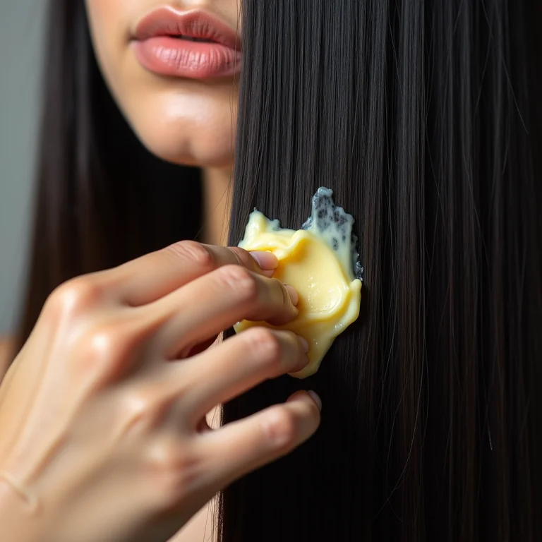 Aplicação da máscara de mel no cabelo liso