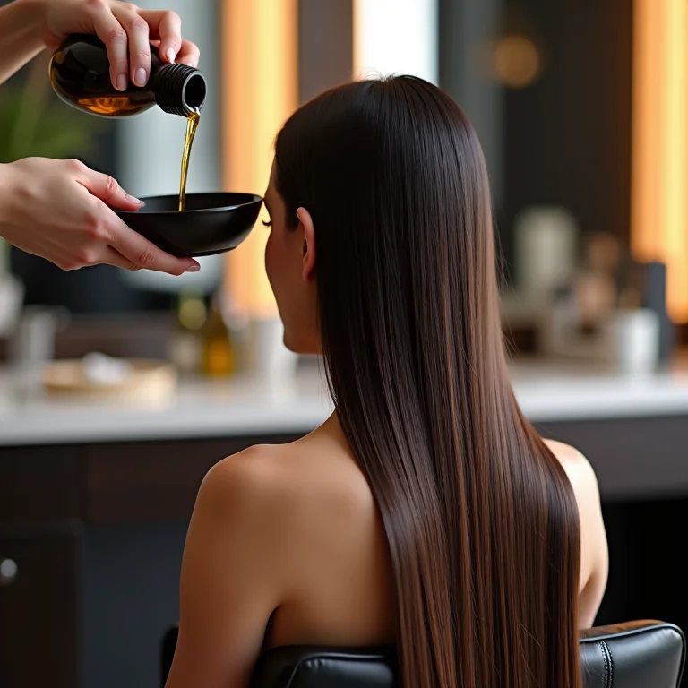 Aplicação de azeite de oliva no cabelo liso em um salão