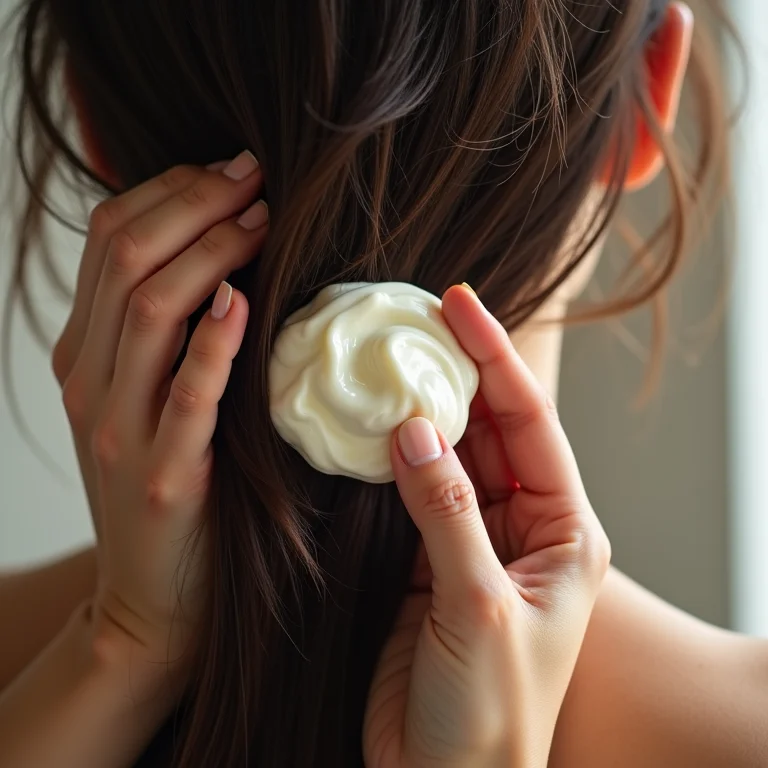 Aplicação de máscara capilar nutritiva em cabelo crespo e seco.