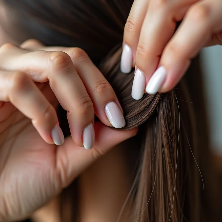 Aplicação de máscara de reconstrução ácida no cabelo danificado