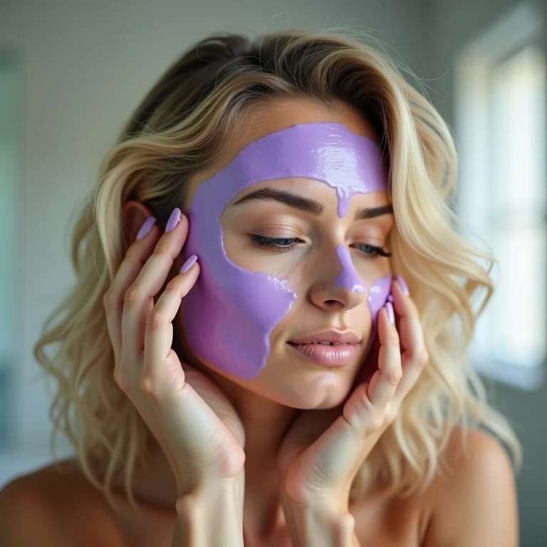 Aplicação de máscara matizadora em cabelos loiros.