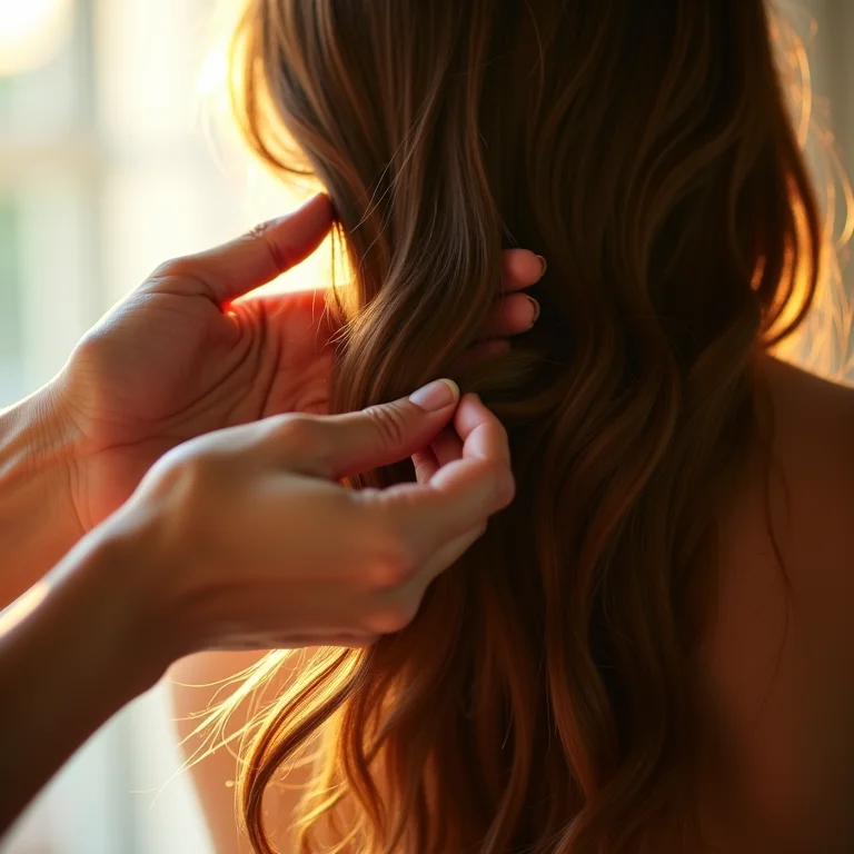 Aplicação de óleo capilar vegano em cabelo castanho