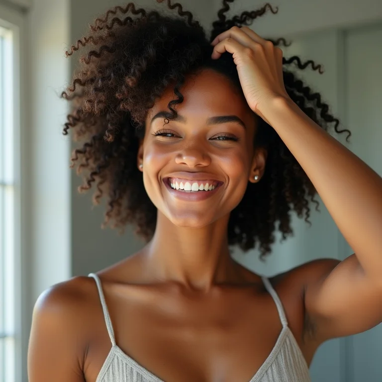 Aplicação do shampoo anti caspa no cabelo crespo
