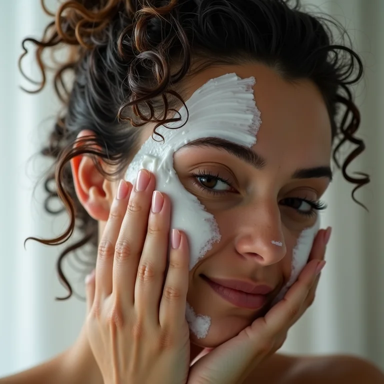 Aplicando máscara capilar no cabelo molhado durante o banho.