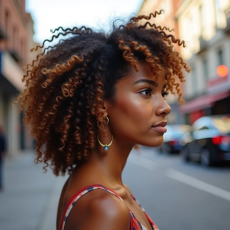 Balayage caramelo em cabelo crespo 4C