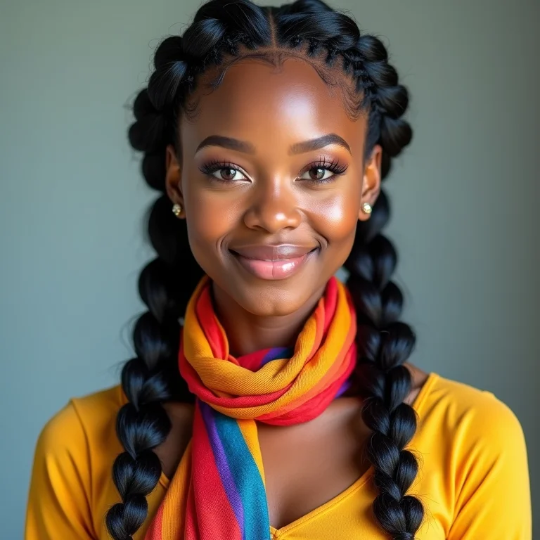 Bubble braids com lenço colorido para um toque de estilo.