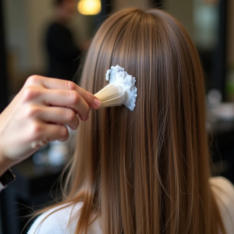 Cabeleireiro aplicando máscara capilar com pincel