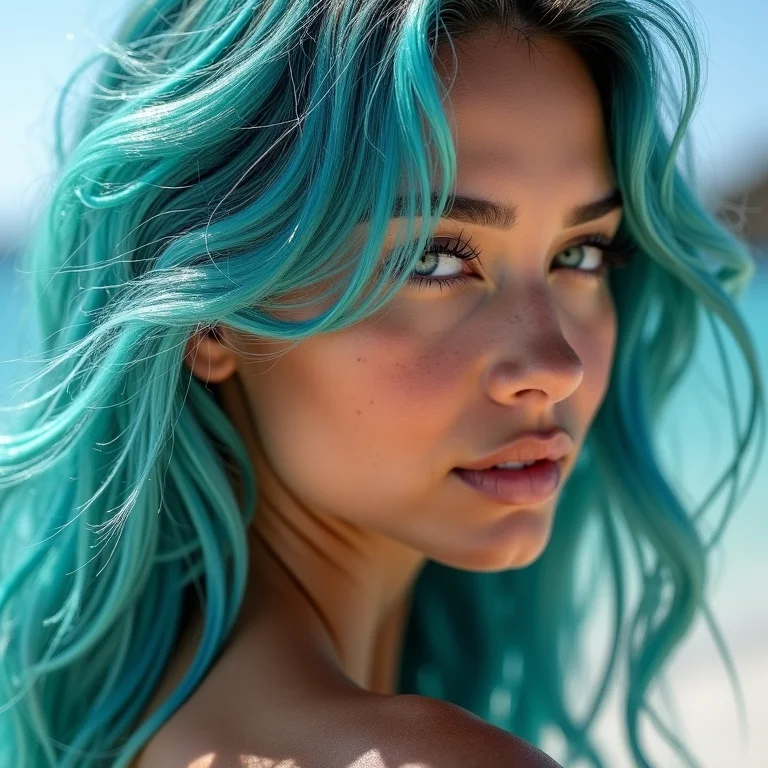 Cabelo azul turquesa ondulado