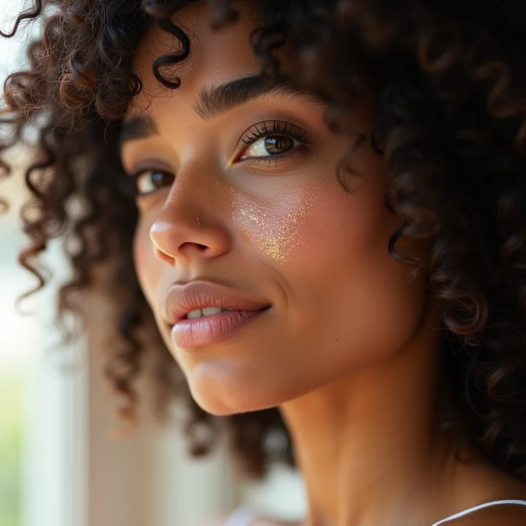 Cabelo cacheado danificado pelo sol antes da aplicação de proteção UV.