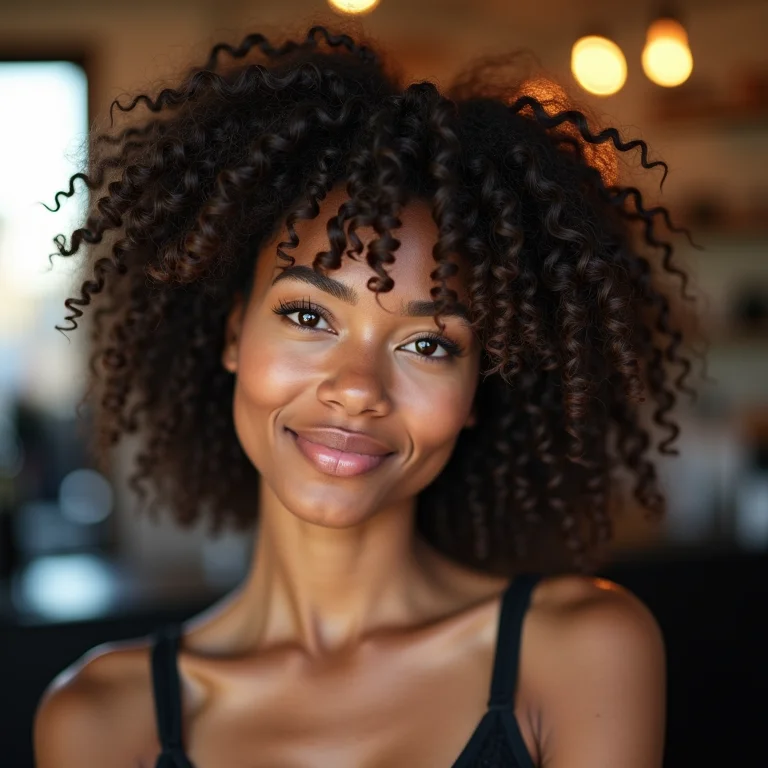 Cabelo cacheado sendo modelado em salão de beleza