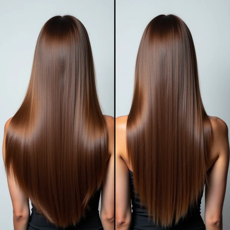 Cabelo castanho com tonalidade fria danificado e tratado com hair mask