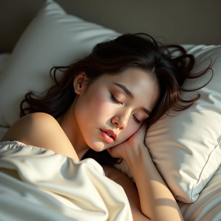 Cabelo com ondas leves em um travesseiro de seda