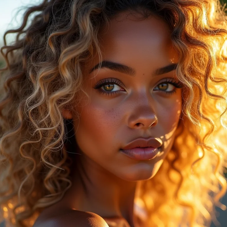 Cabelo crespo 4C com mechas loiro mel iluminadas