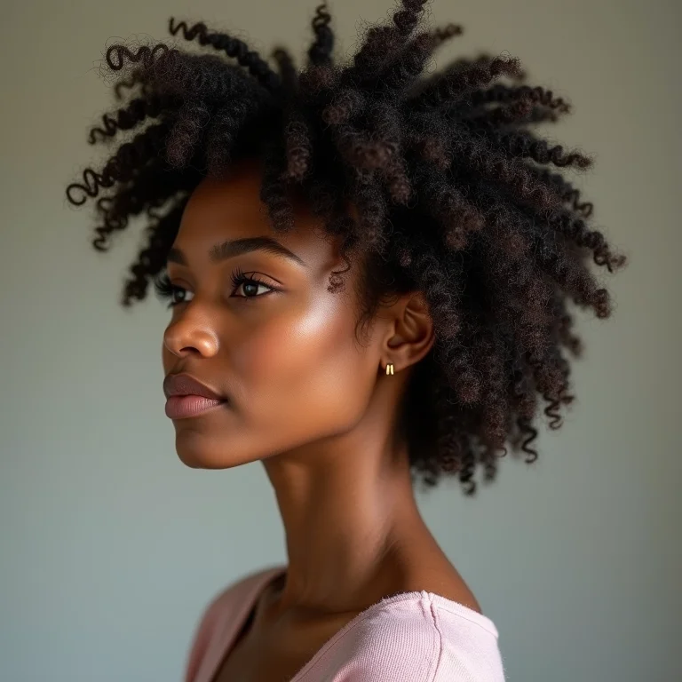 Cabelo crespo (4C) em transição capilar.