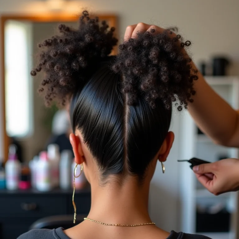 Cabelo crespo 4C sendo preparado para coloração em um salão