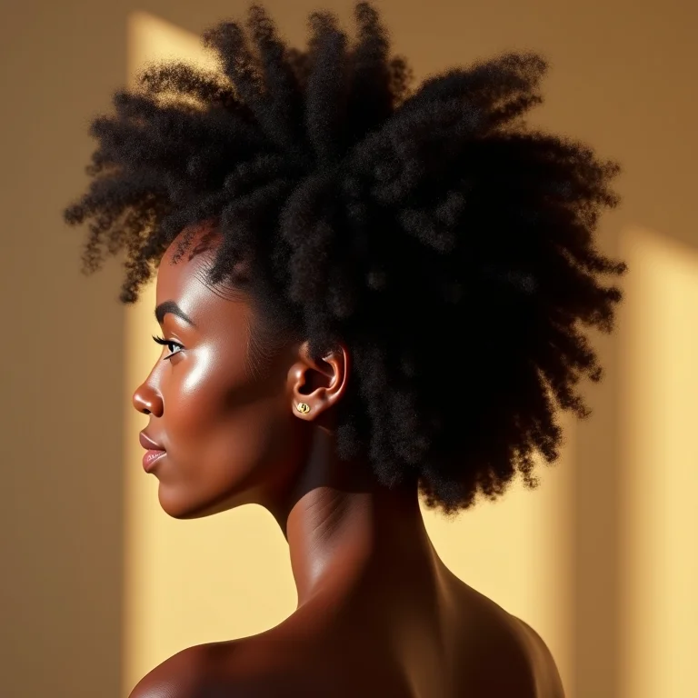 Cabelo crespo em transição com crescimento saudável após umectação noturna