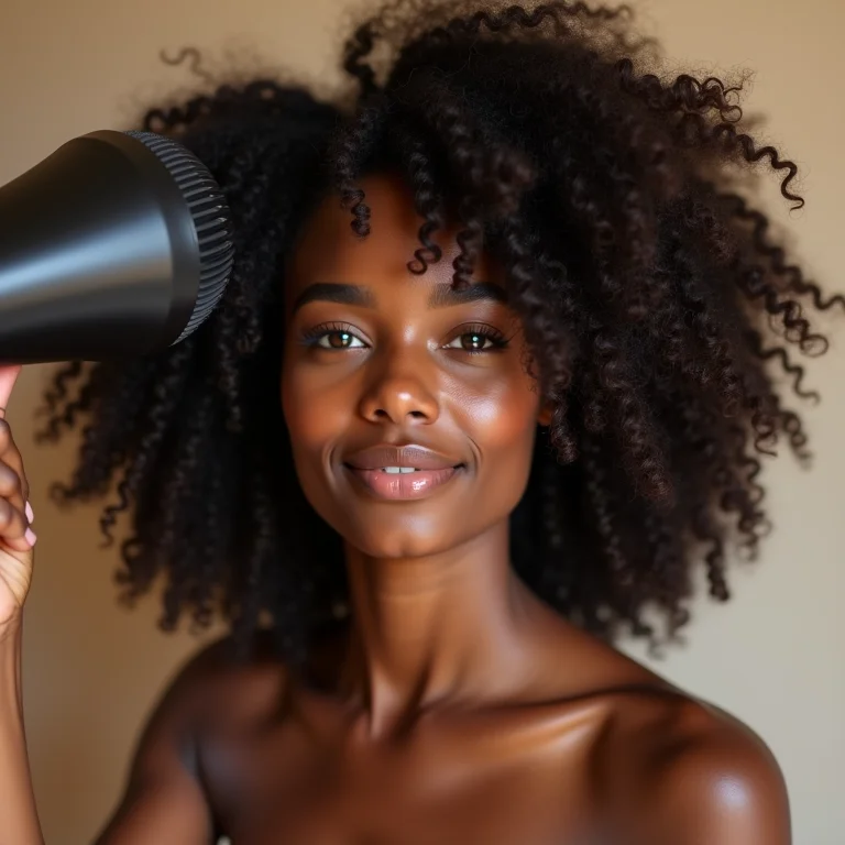 Cabelo crespo sendo definido com difusor e secador