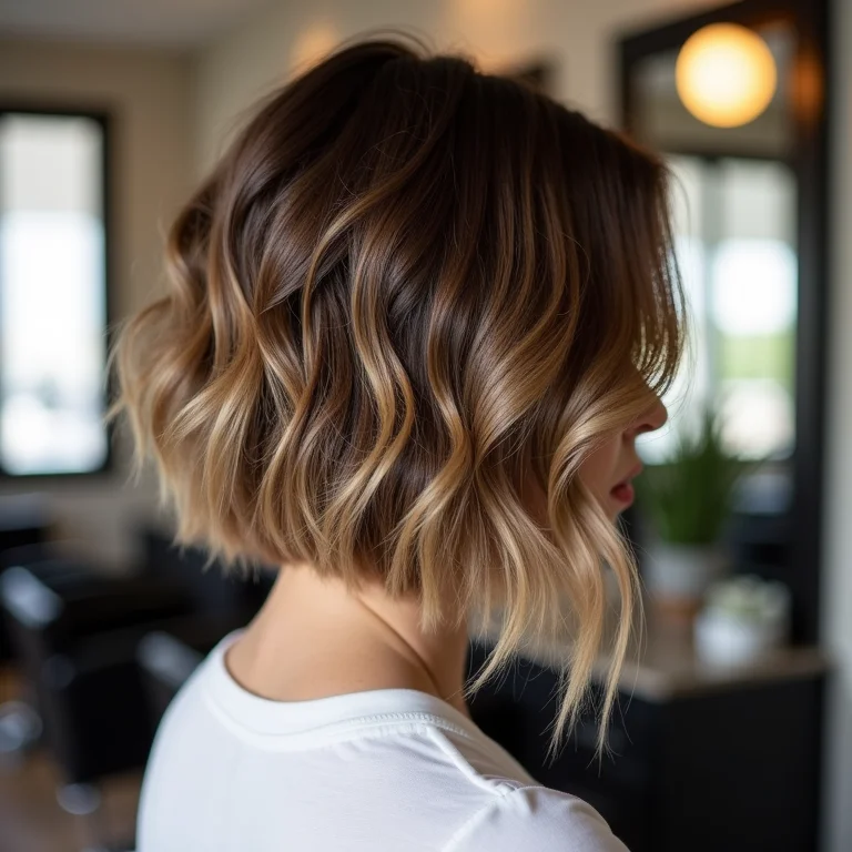 Cabelo curto com volume e camadas após aplicação de shampoo a seco.