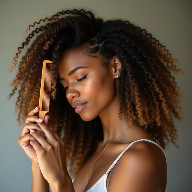 Cabelo em transição sendo desembaraçado