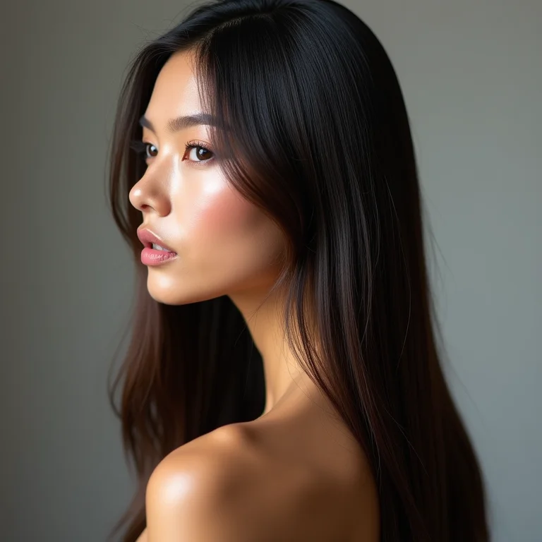 Cabelo liso com brilho espelhado