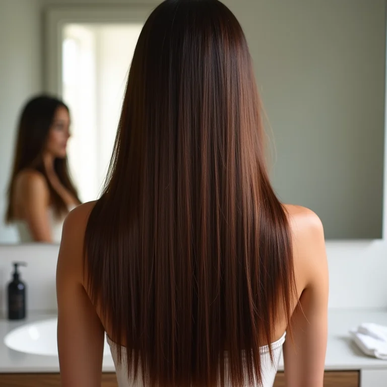 Cabelo liso com pontas duplas em frente ao espelho