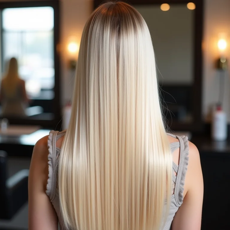 Cabelo loiro liso e saudável visto de costas