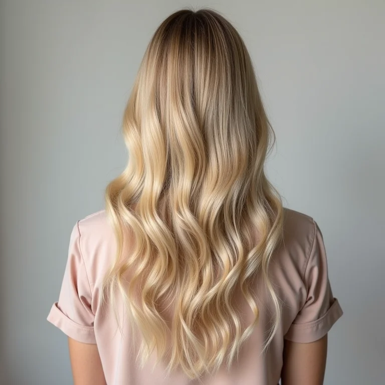 Cabelo loiro ondulado com brilho saudável após máscara de mel