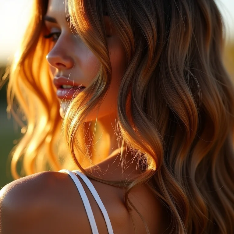 Cabelo ondulado brilhante sob a luz do sol