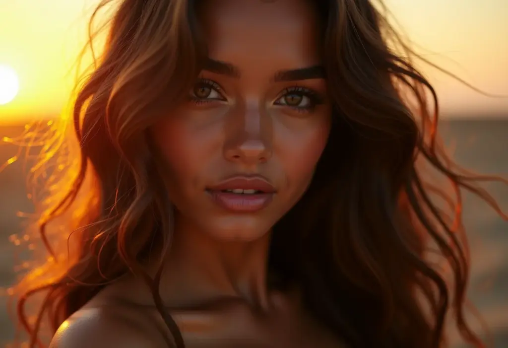 Óleo Iluminador: O segredo para um cabelo radiante e cheio de vida Cabelo ondulado castanho com brilho iluminado pelo sol