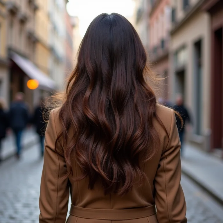Cabelo ondulado com corte repicado visto de costas