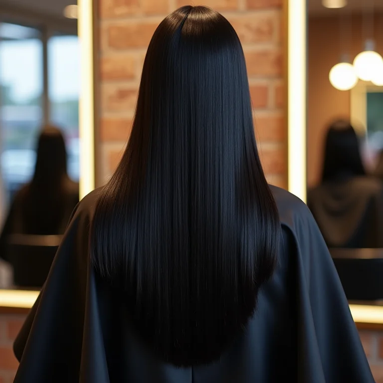 Cabelo preto brilhante com corte geométrico