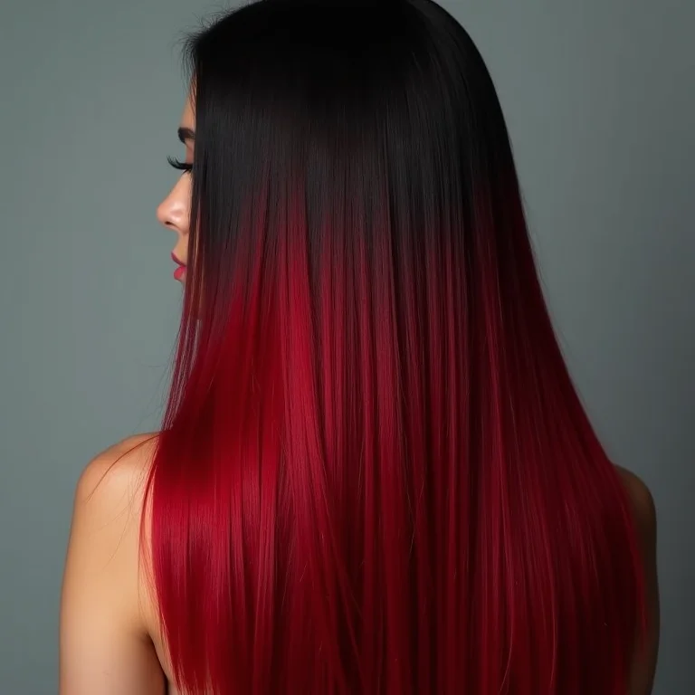 Cabelo preto tingido de vermelho com tintura vegana