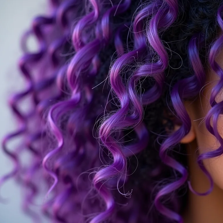 Cabelo roxo cacheado tipo 4C com definição e estilo