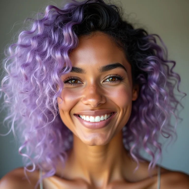 Cabelo roxo lavanda cacheado