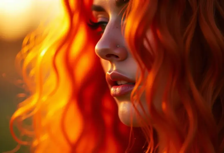 Cabelo ruivo vibrante com textura natural sob a luz do sol