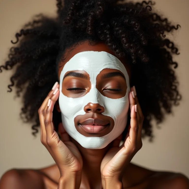 Close-up de mãos aplicando máscara capilar em cabelo cacheado
