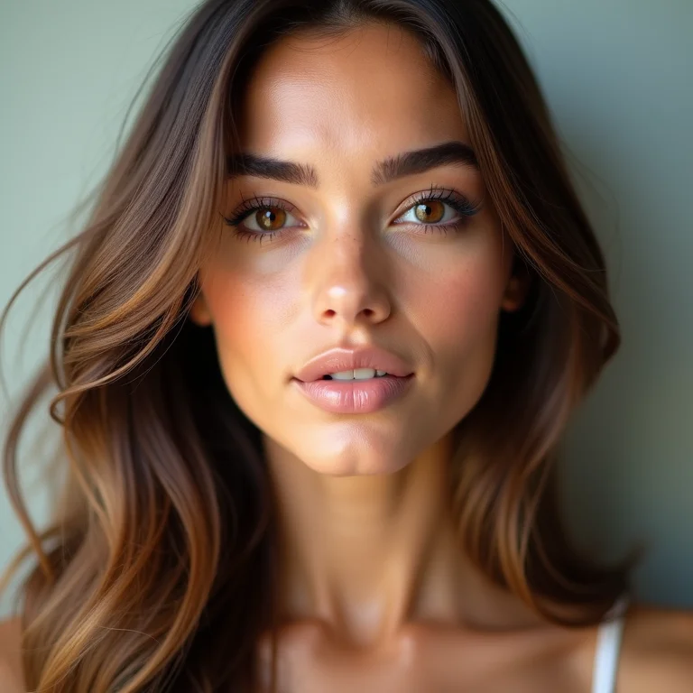 Close-up frontal de mulher parda com cabelo liso e brilhante após nutrição capilar.