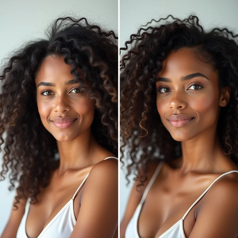 Colagem de antes e depois mostrando crescimento capilar com óleo de copaíba