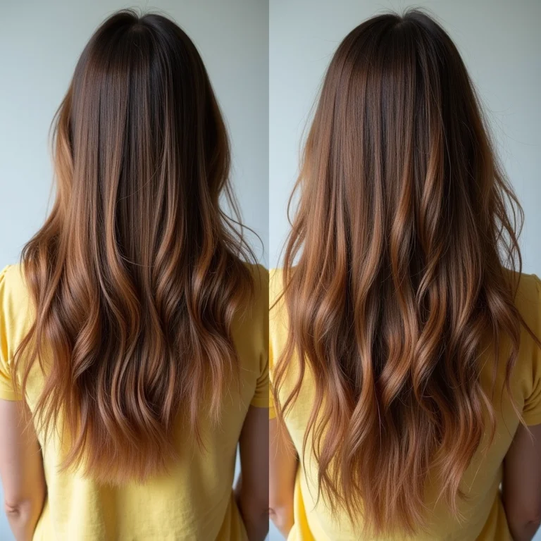 Comparação de cabelo danificado e cabelo saudável após tratamento com óleo de abacate.